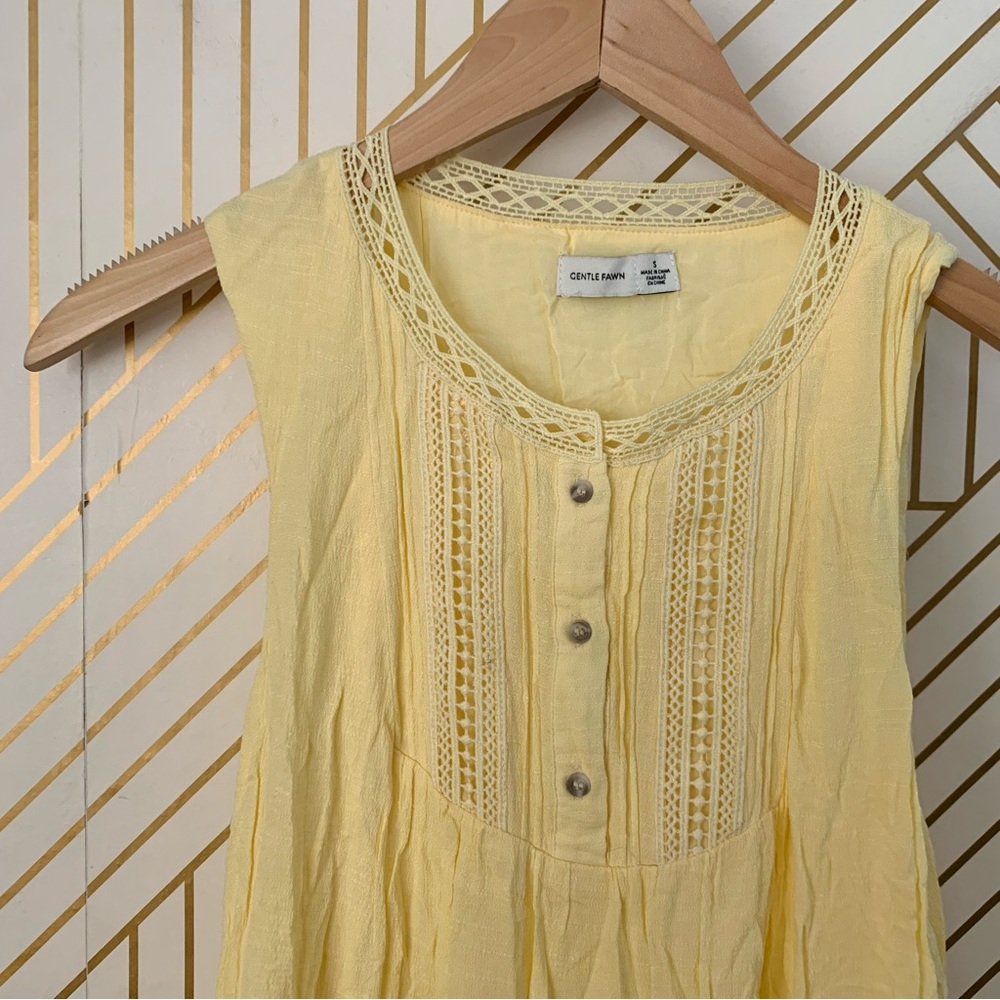 Gentle Fawn boho bohemian embroidered A line Sleevless Dress butter yellow S - Picture 4 of 10